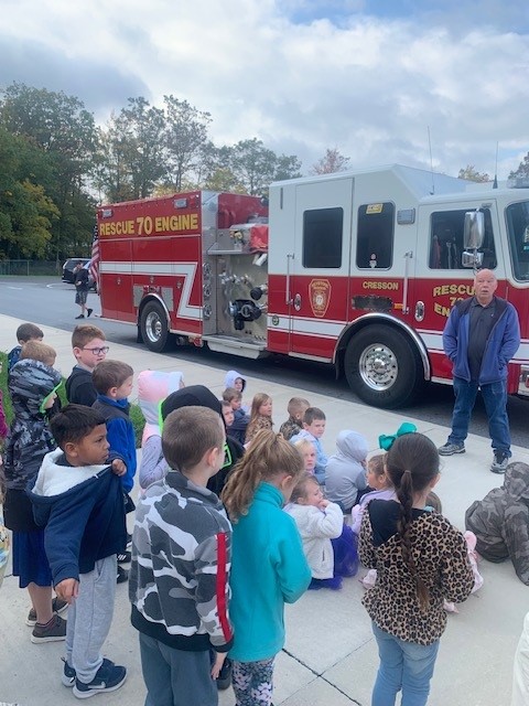 The fire company visited the Pre-Primary School for fire prevention week.